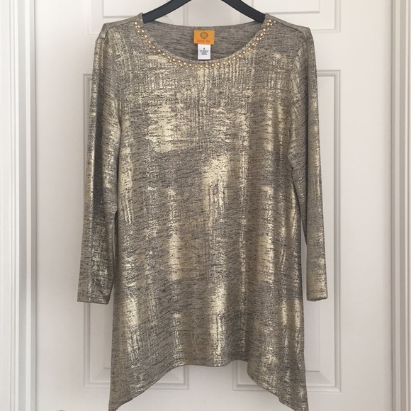 Ruby Rd. Women’s Top S Gold Uneven Length Party Special Occasion Blouse NWOT - Picture 5 of 10
